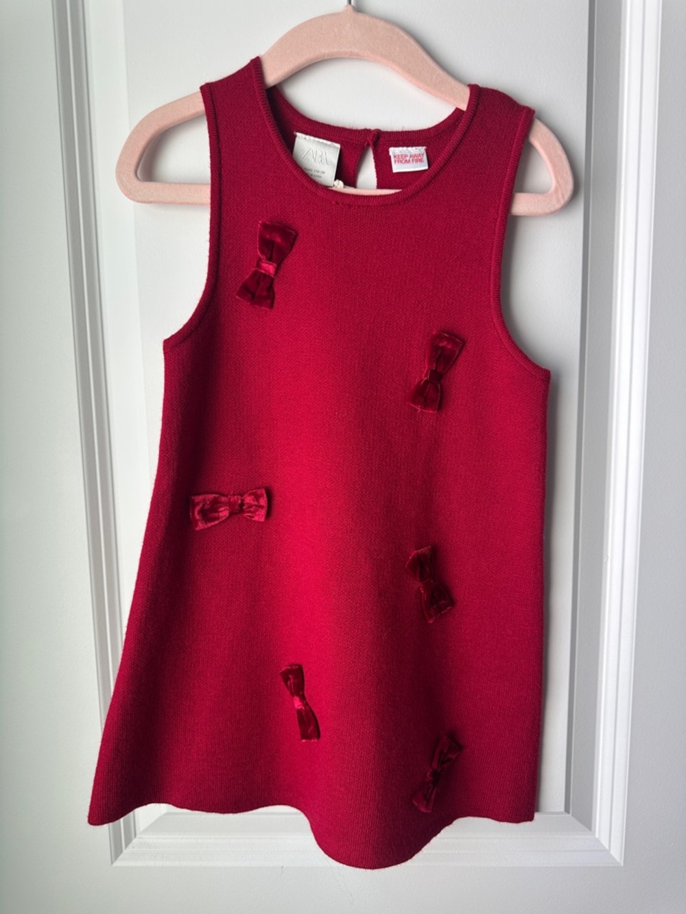 Zara Red Knit Sleeveless Dress with Velvet Bows